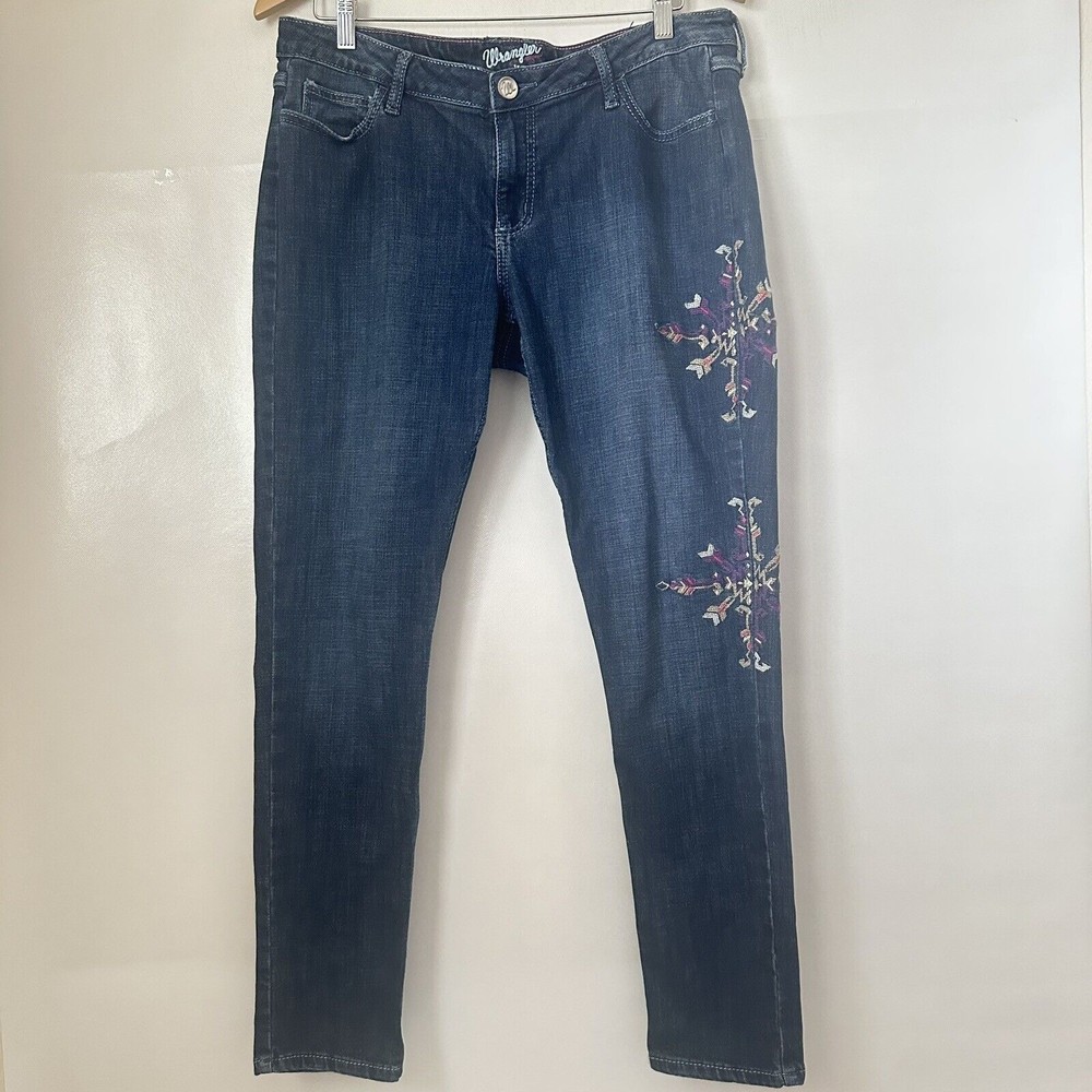 Wrangler Women's Skinny Jeans Aztec Embroidered Cowgirl Mid Rise Size 13